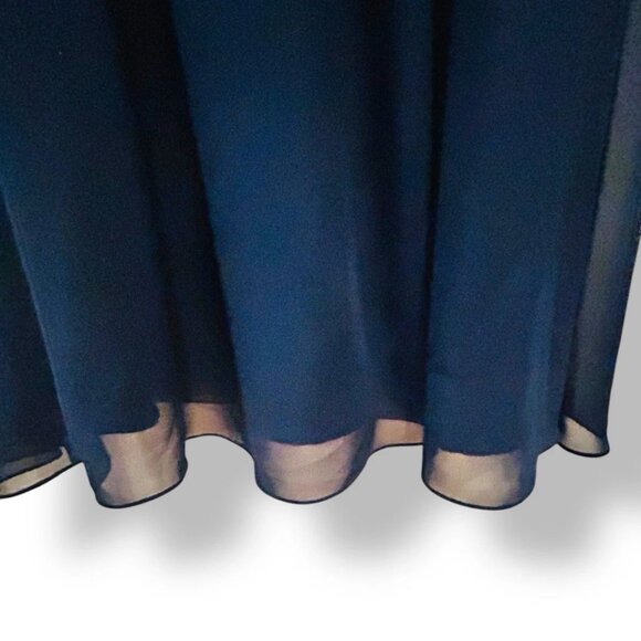 Mac Duggal Navy Blue Women Size 8 Beaded Neckline Pleated Chiffon  Evening Gown - Picture 7 of 11